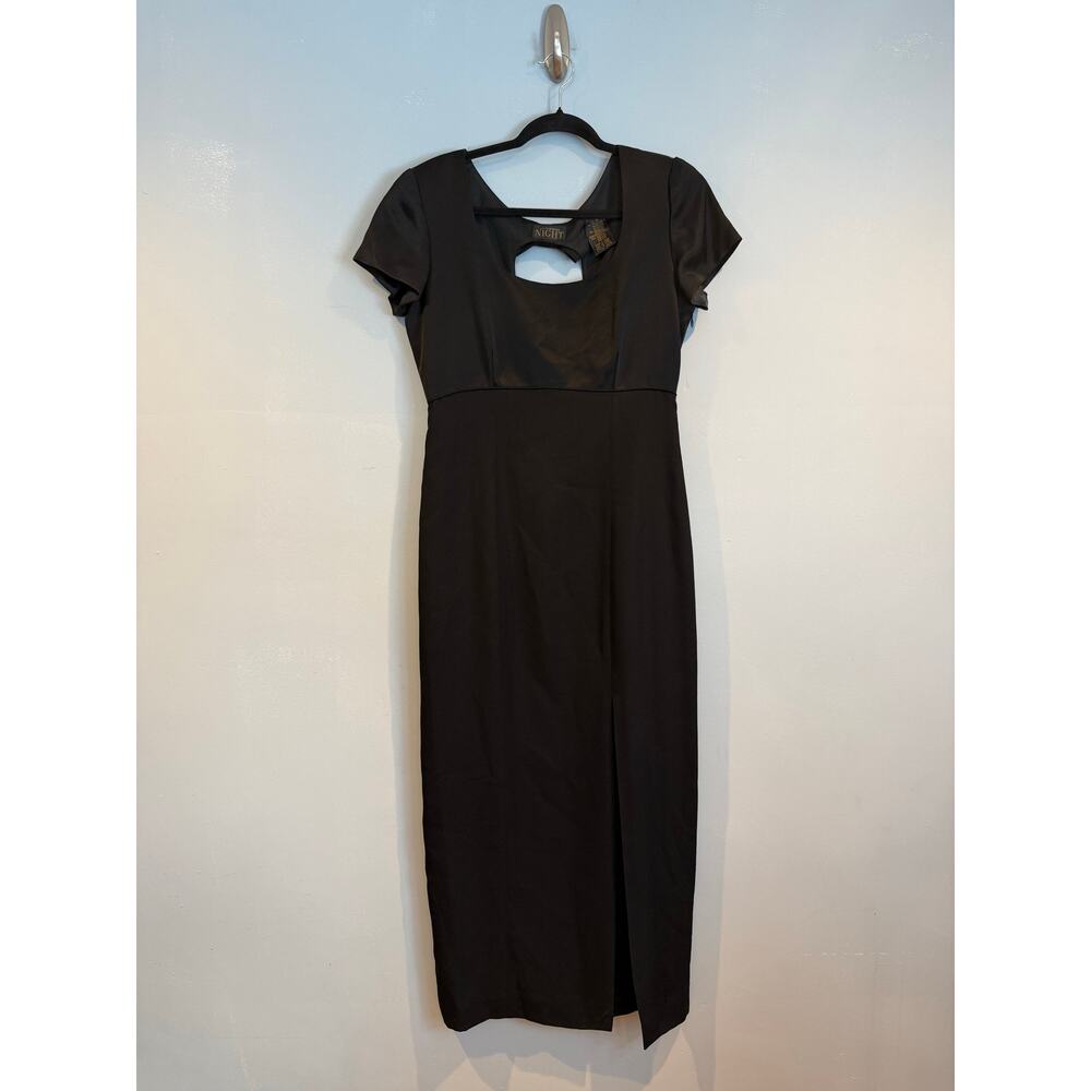 Liz Claiborne Night Black Bow Cutout Midi Dress Size 10 Evening Cocktail